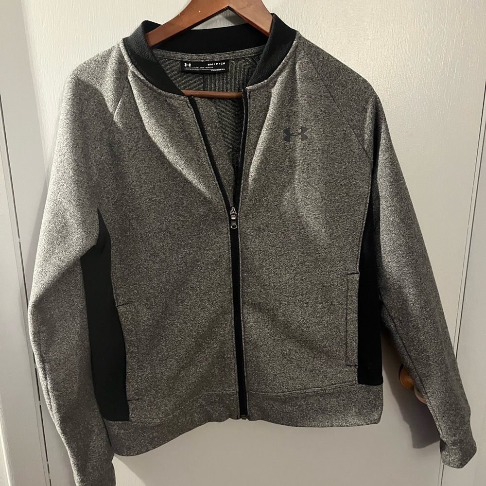 Under Armour Warm Womens Gray Black Full Zip cold gear Jacket Size S Petite